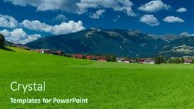  Presentation with alps - Presentation theme enhanced with picturesque-valley-in-the-alps background and a forest green colored foreground