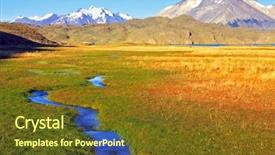  Presentation with house snow mountain - PPT theme enhanced with picturesque valley of the creek background and a  colored foreground