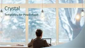  Presentation with entrepreneur - Cool new slide set with picturesque view of cyber cafe backdrop and a sky blue colored foreground