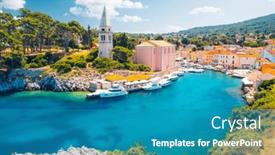  Presentation with lagoon - Presentation theme featuring picturesque-view-of-the-blue background and a teal colored foreground