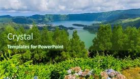  Presentation with lake - Audience pleasing theme consisting of picturesque-view-of-the-lake backdrop and a tawny brown colored foreground