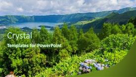  Presentation with lake - Audience pleasing presentation theme consisting of picturesque-view-of-the-lake backdrop and a tawny brown colored foreground