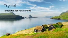  Presentation with grass - Colorful slides enhanced with picturesque-view-of-tradicional-faroese backdrop and a light blue colored foreground