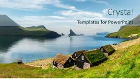  Presentation with grass - Slide set with picturesque-view-of-tradicional-faroese background and a light blue colored foreground