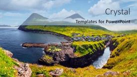  Presentation with village - Presentation theme enhanced with picturesque-view-on-village background and a light blue colored foreground