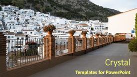  Presentation with sol - Slide deck consisting of picturesque-village-of-mijas-costa background and a tawny brown colored foreground