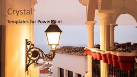  Presentation with sol - Presentation theme consisting of picturesque-village-of-mijas-costa background and a coral colored foreground