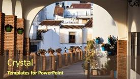  Presentation with sol - PPT theme featuring picturesque-village-of-mijas-costa background and a tawny brown colored foreground