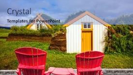  Presentation with village - Presentation design featuring picturesque-village-of-old-houses background and a light blue colored foreground