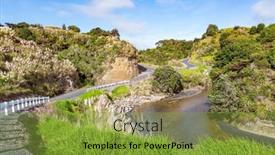  Presentation with new zealand - PPT theme enhanced with picturesque-waipingau-stream-reflects-hills background and a gold colored foreground