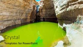  Presentation with water river - Presentation theme consisting of picturesque-waterfall-in-the-middle background and a gold colored foreground