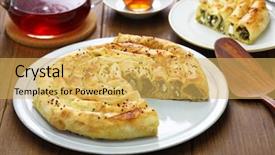  Presentation with cheese pie - Cool new presentation theme with pie - homemade rolled borek spinach backdrop and a yellow colored foreground
