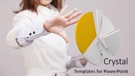  Presentation with analytics - Beautiful slide deck featuring pie chart circle diagram backdrop and a light gray colored foreground