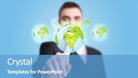  Presentation with network social media sns internet - Slides featuring pie chart computer - businessman hand pressing social network background and a teal colored foreground