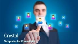  Presentation with network - Theme enhanced with pie chart computer - businessman hand pressing social network background and a ocean colored foreground