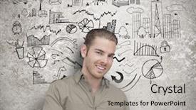  Presentation with man relaxing on massage table - Colorful PPT theme enhanced with pie chart computer - happy man using a tablet backdrop and a light gray colored foreground