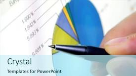  Presentation with pen - Presentation theme having pie chart computer - pen showing financial graph background and a cool aqua colored foreground