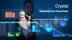  Presentation with media - Amazing presentation design having pie chart computer - young businessman touching icon backdrop and a ocean colored foreground