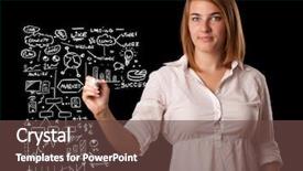  Presentation with whiteboard - PPT theme featuring pie chart computer - young woman drawing business scheme background and a tawny brown colored foreground