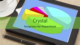  Presentation with digital statistics - PPT theme with pie chart on digital tablet background and a seafoam green colored foreground