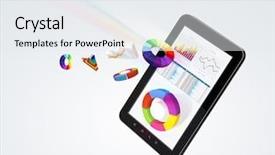  Presentation with 3d graphics - Colorful presentation theme enhanced with pie graph - pad and three-dimensional graphics backdrop and a sky blue colored foreground