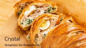  Presentation with egg pie - Colorful slide set enhanced with pie italian stromboli with egg backdrop and a gold colored foreground