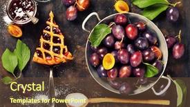  Presentation with top view of appetizing fresh - Cool new slides with pie or tart and plums backdrop and a tawny brown colored foreground