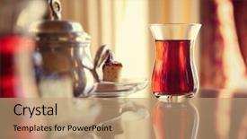 Presentation with turkish - Cool new PPT layouts with pie shape - turkish tea in traditional glass backdrop and a coral colored foreground