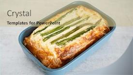  Presentation with cheese pie - Beautiful theme featuring pie with cheese and asparagus backdrop and a yellow colored foreground