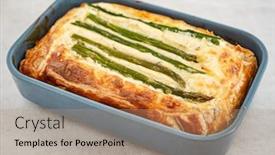  Presentation with cheese pie - Audience pleasing slide deck consisting of pie-with-cheese-and-asparagus backdrop and a coral colored foreground