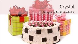  Presentation with white candles - Colorful slides enhanced with 8 year anniversary - pie with eight candles backdrop and a lemonade colored foreground