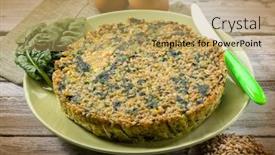  Presentation with spinach - Presentation design consisting of pie with spelt and spinach selective focus background and a yellow colored foreground