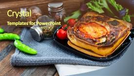  Presentation with eggplant - PPT theme having pie with zucchini and eggplant background and a tawny brown colored foreground