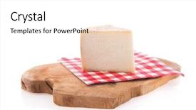  Presentation with cutting board - Theme enhanced with piece goat cheese on wooden background and a white colored foreground