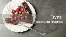 Presentation with piece of the pie - Presentation design featuring piece of cake with chocolate glaze and raspberries on plate on dark background background and a gray colored foreground
