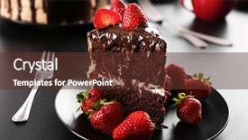  Presentation with banoffee pie cake on white - Amazing theme having piece of cake with strawberry backdrop and a tawny brown colored foreground