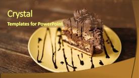  Presentation with culinary - Presentation theme consisting of piece of cake on the plate culinary masterpiece background and a tawny brown colored foreground