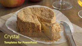  Presentation with camembert - Audience pleasing theme consisting of piece of calvados camembert as a snack backdrop and a tawny brown colored foreground