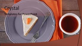  Presentation with cup cake - Colorful PPT theme enhanced with piece of carrot cake with a cup of tea on wooden table backdrop and a red colored foreground