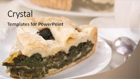  Presentation with cheese pie - Beautiful PPT theme featuring piece of cheese and spinach pie on white plate backdrop and a lemonade colored foreground