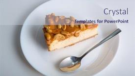  Presentation with cheesecake - Beautiful presentation theme featuring piece-of-cheesecake-with-caramel backdrop and a sky blue colored foreground
