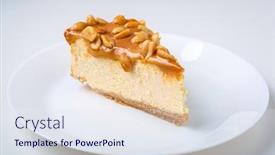  Presentation with cheesecake - Colorful presentation theme enhanced with piece-of-cheesecake-with-caramel backdrop and a sky blue colored foreground