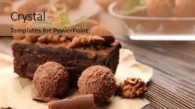  Presentation with walnut - Amazing PPT theme having fudge - piece of chocolate cake backdrop and a coral colored foreground
