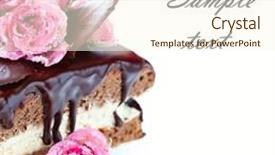  Presentation with sample - Slide deck with piece of chocolate cake on white isolated background with sample text background and a cream colored foreground