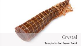  Presentation with tuna - Slide deck with piece-of-cold-smoked-albacore background and a light gray colored foreground