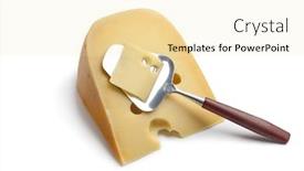  Presentation with white cheese - Colorful PPT layouts enhanced with piece of dutch farmers cheese with a cheese-slicer isolated on white background backdrop and a lemonade colored foreground
