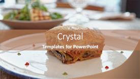  Presentation with greek - Slides featuring piece-of-moussaka-traditional-greek background and a coral colored foreground