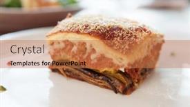  Presentation with white plate - Colorful slides enhanced with piece-of-moussaka-traditional-greek backdrop and a coral colored foreground