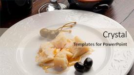  Presentation with olive - Cool new presentation with piece of parmesan cheese and olive and capers backdrop and a lemonade colored foreground