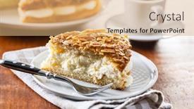  Presentation with almond - Presentation theme featuring piece-of-sweet-almond-cake background and a coral colored foreground